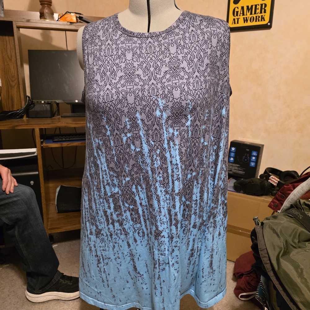 Blue and Gray Sleeveless Dress